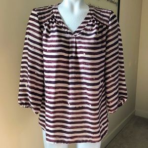 Brownish/Purple & Cream Striped Career Blouse